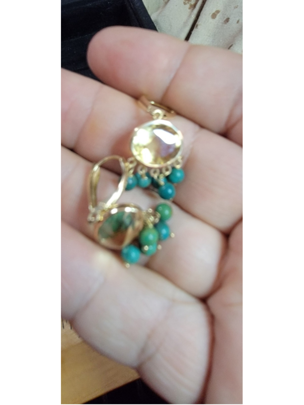 ZB DESIGNER 14K YELLOW GOLD OVAL CITRINE & TURQUOISE DANGLE EARRINGS 56 - Picture 4 of 6
